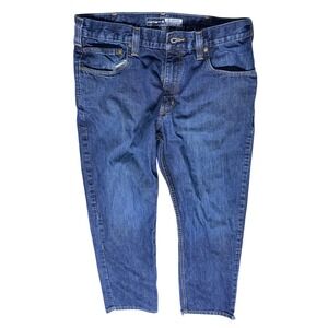 Carhartt Mens Relaxed Fit Straight Leg Jeans Dark Wash Blue Denim 34x32 Cut Hem
